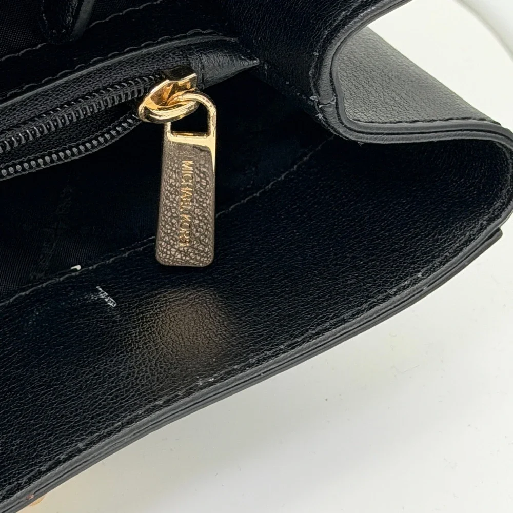 Michael Kors Ellis Large‎ Black Leather Gold Chain Shoulder Tote Bag Purse